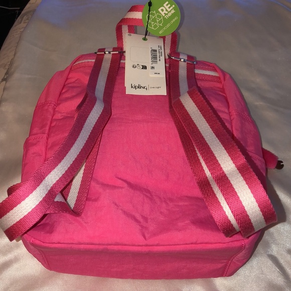 Kipling Ferris Nylon Backpack Flashy Pink WB With Faux Fur Monkey Keychain NWT - Picture 8 of 16
